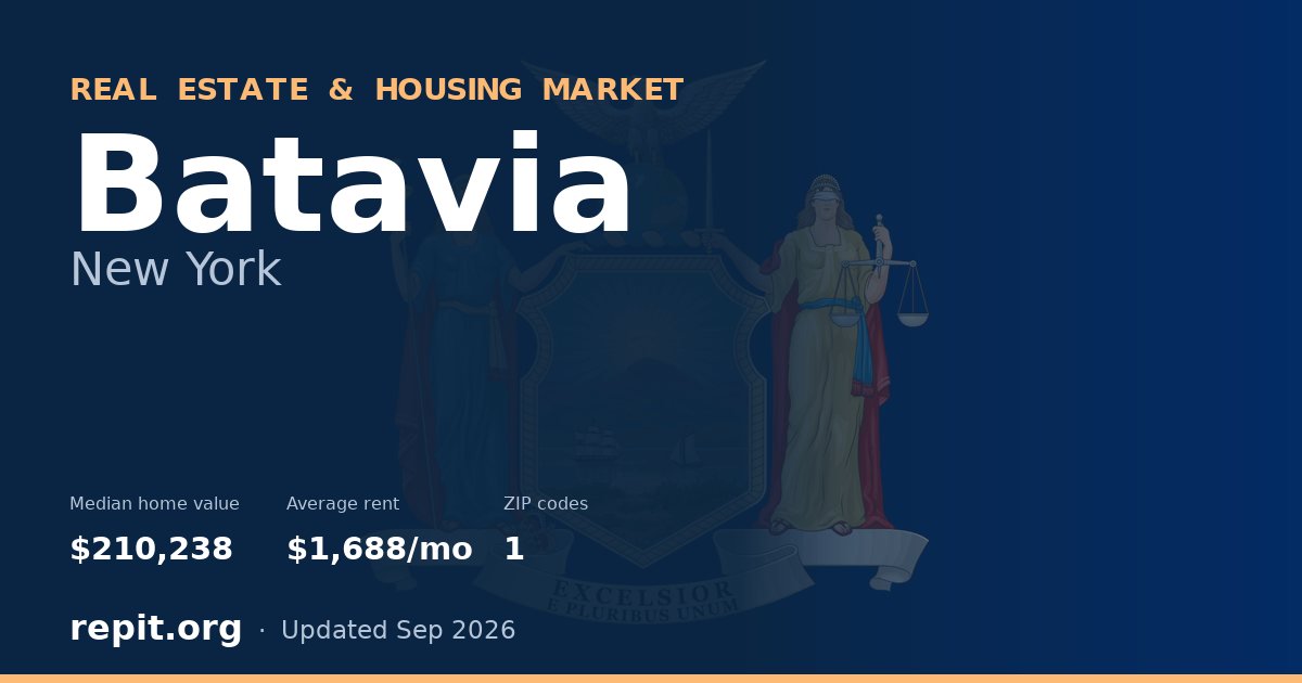 Batavia, NY real estate and housing market — median home value $210,238, average rent $1,688/mo, 1 ZIP code