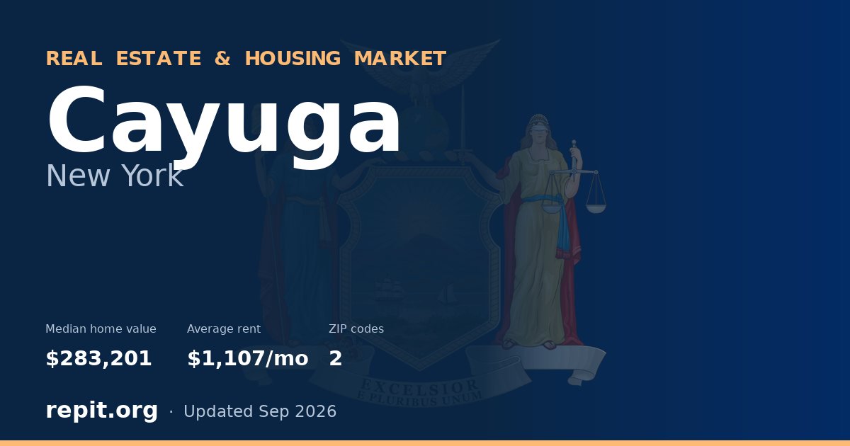 Cayuga, NY real estate and housing market — median home value $283,201, average rent $1,107/mo, 2 ZIP codes