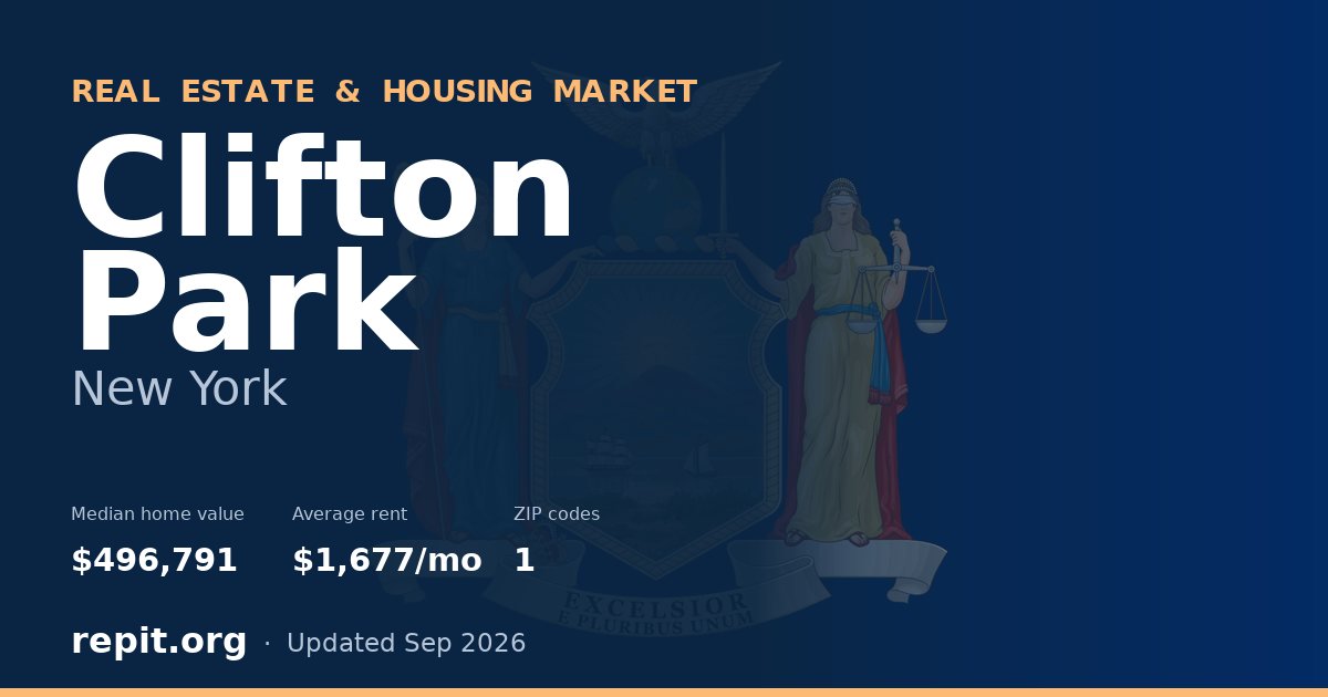 Clifton Park, NY real estate and housing market — median home value $496,791, average rent $1,677/mo, 1 ZIP code