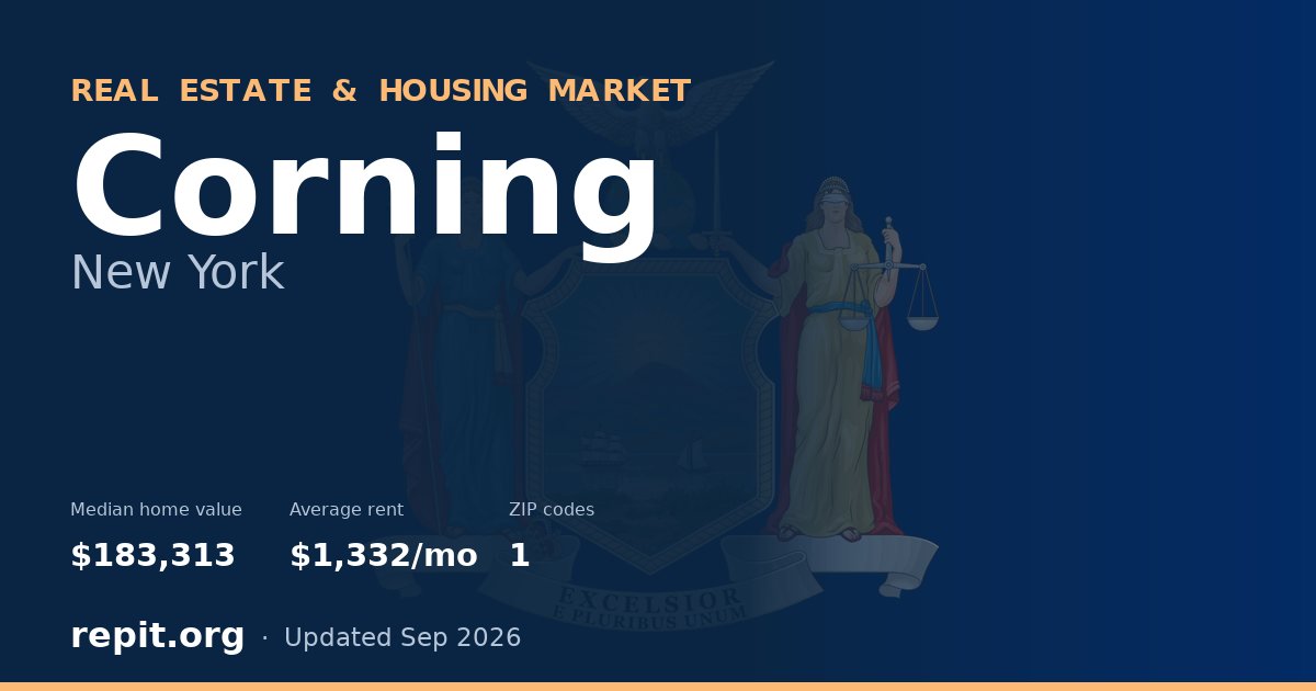 Corning, NY real estate and housing market — median home value $183,313, average rent $1,332/mo, 1 ZIP code