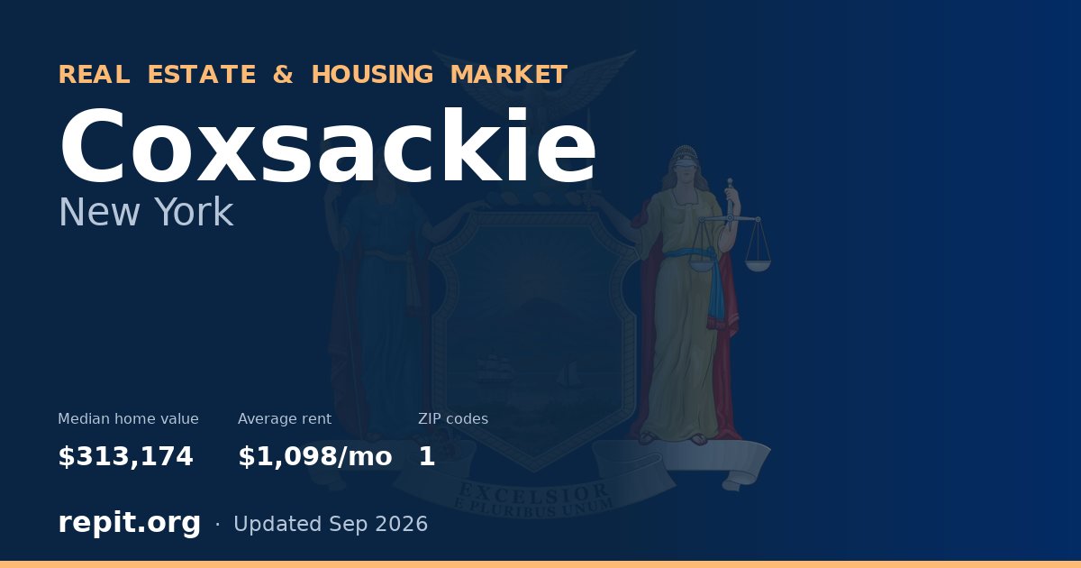 Coxsackie, NY real estate and housing market — median home value $313,174, average rent $1,098/mo, 1 ZIP code