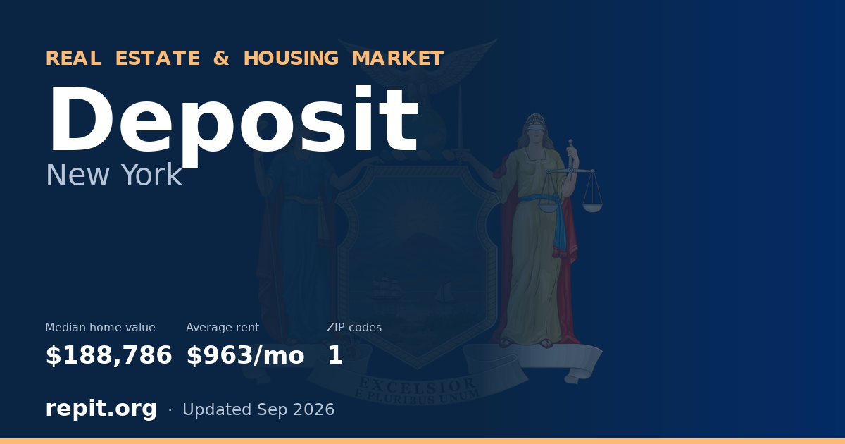 Deposit, NY real estate and housing market — median home value $188,786, average rent $963/mo, 1 ZIP code