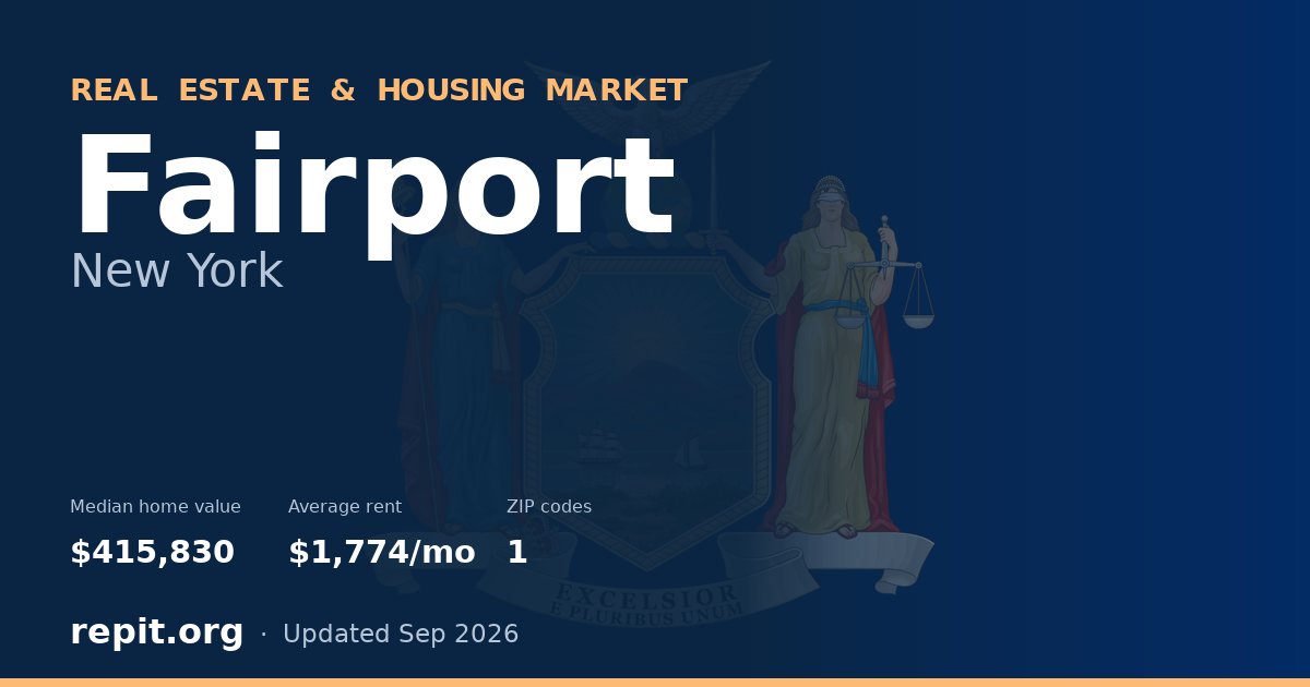 Fairport, NY real estate and housing market — median home value $415,830, average rent $1,774/mo, 1 ZIP code