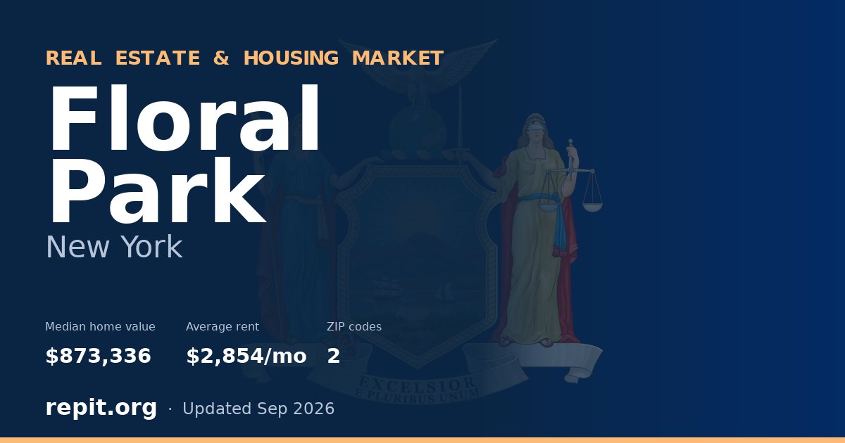 Floral Park, NY real estate and housing market — median home value $873,336, average rent $2,854/mo, 2 ZIP codes