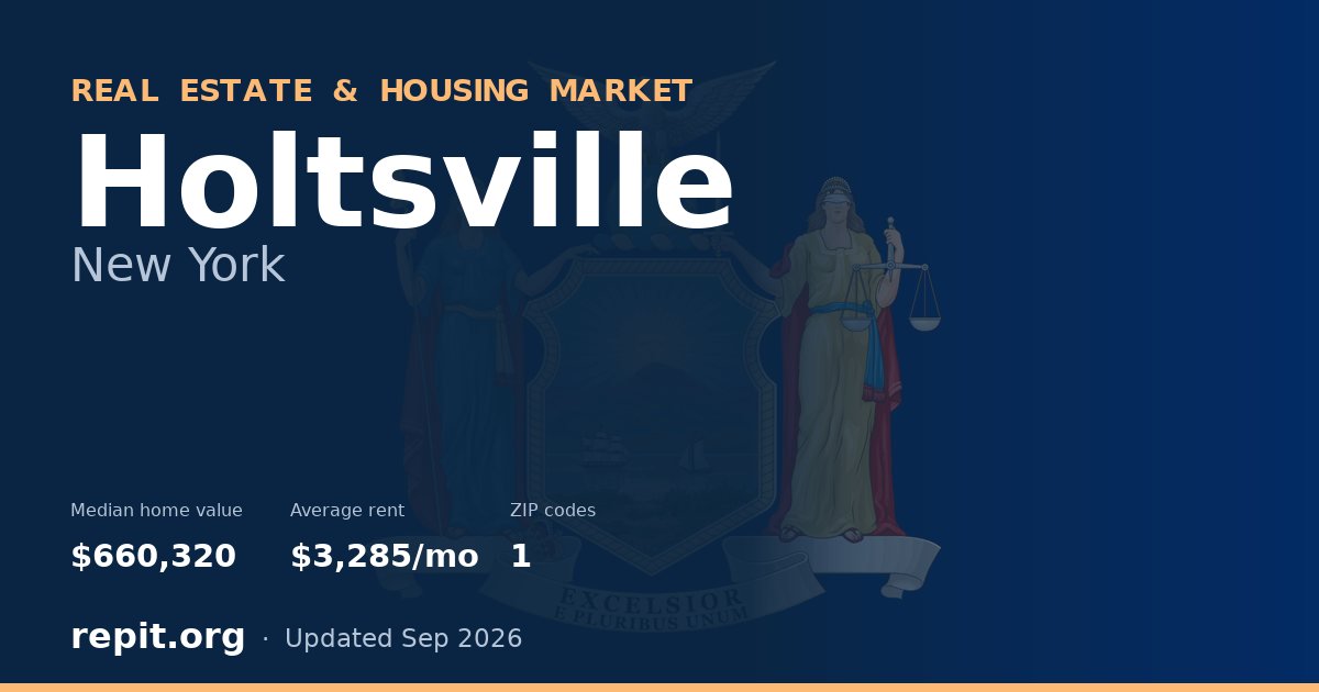 Holtsville, NY real estate and housing market — median home value $660,320, average rent $3,285/mo, 1 ZIP code