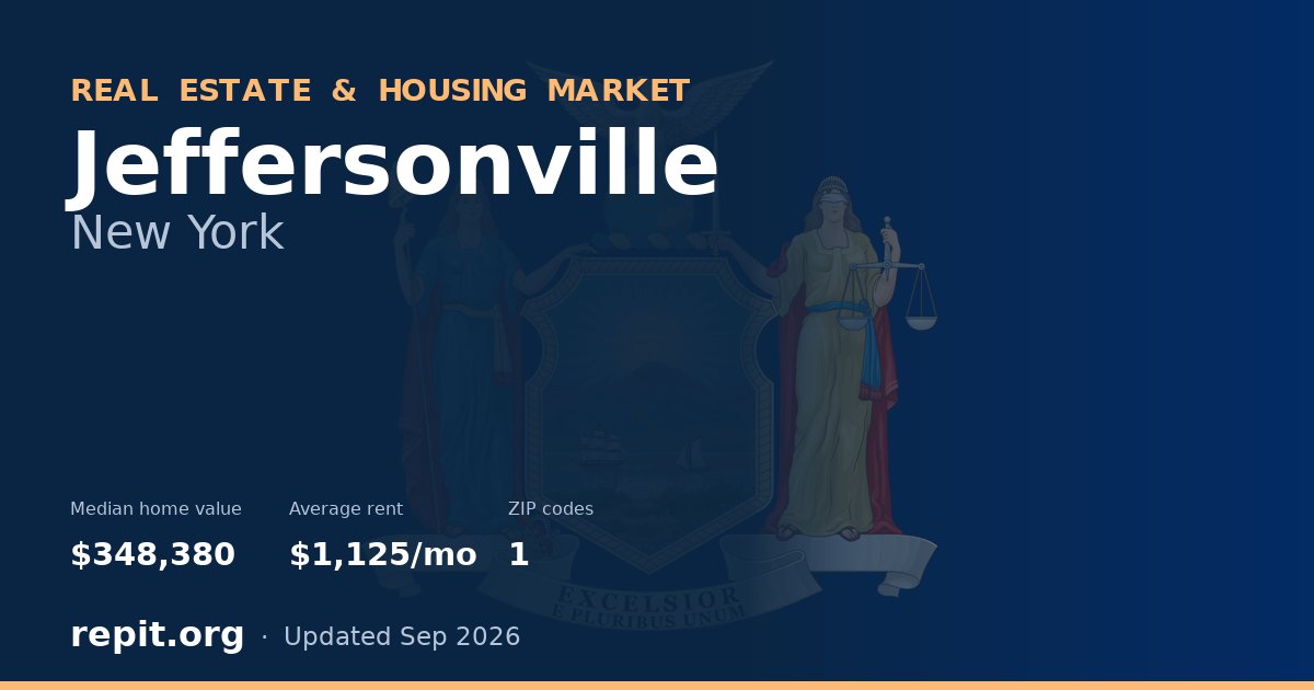 Jeffersonville, NY real estate and housing market — median home value $348,380, average rent $1,125/mo, 1 ZIP code