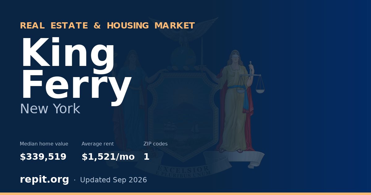 King Ferry, NY real estate and housing market — median home value $339,519, average rent $1,521/mo, 1 ZIP code