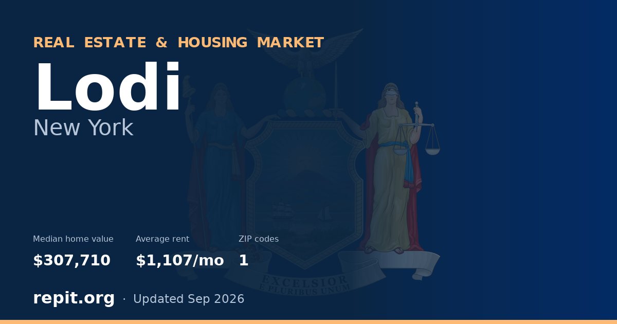 Lodi, NY real estate and housing market — median home value $307,710, average rent $1,107/mo, 1 ZIP code