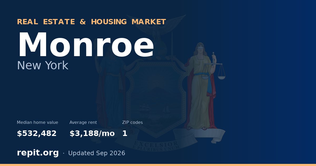 Monroe, NY real estate and housing market — median home value $532,482, average rent $3,188/mo, 1 ZIP code