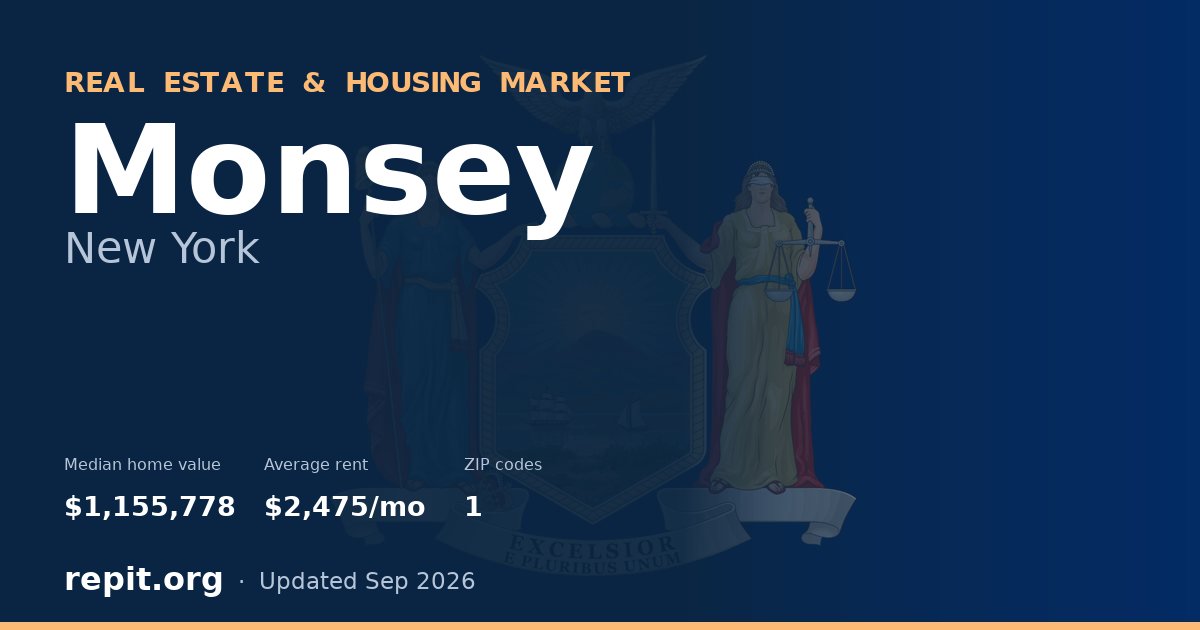 Monsey, NY real estate and housing market — median home value $1,155,778, average rent $2,475/mo, 1 ZIP code