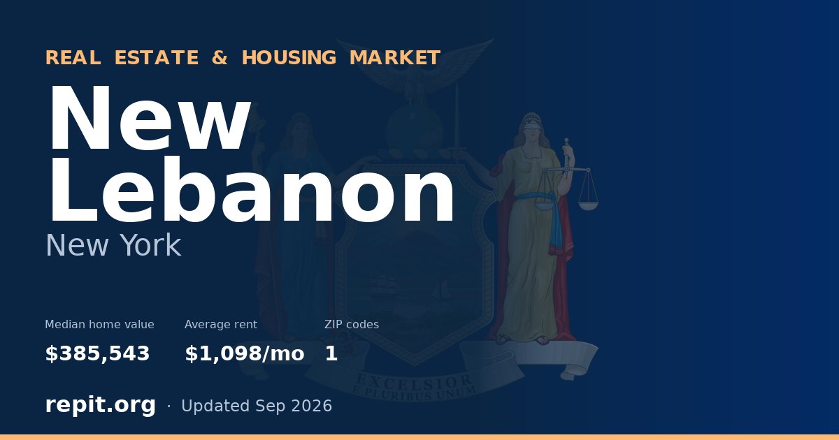 New Lebanon, NY real estate and housing market — median home value $385,543, average rent $1,098/mo, 1 ZIP code