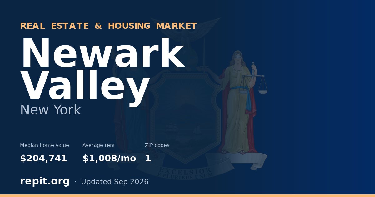 Newark Valley, NY real estate and housing market — median home value $204,741, average rent $1,008/mo, 1 ZIP code