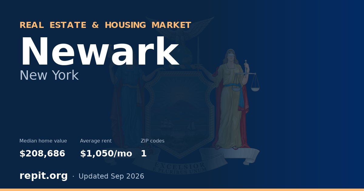 Newark, NY real estate and housing market — median home value $208,686, average rent $1,050/mo, 1 ZIP code