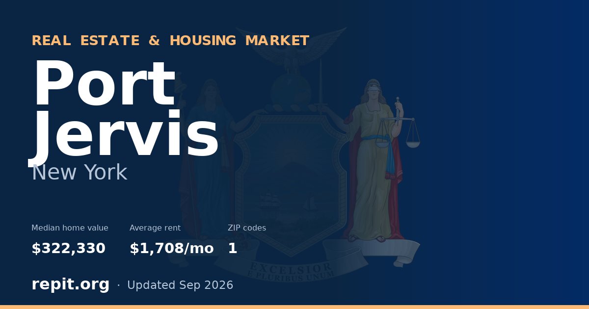 Port Jervis, NY real estate and housing market — median home value $322,330, average rent $1,708/mo, 1 ZIP code