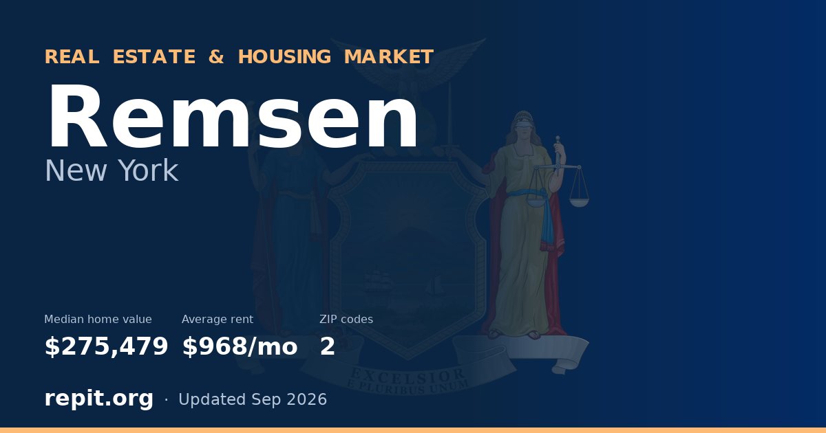 Remsen, NY real estate and housing market — median home value $275,479, average rent $968/mo, 2 ZIP codes