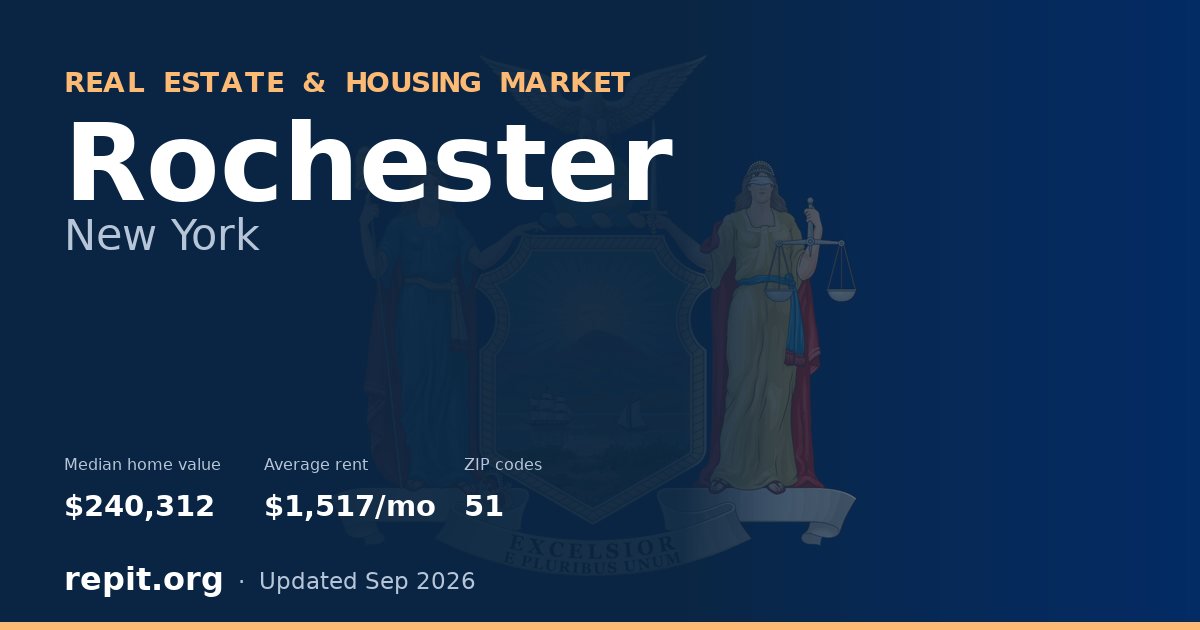 Rochester, NY real estate and housing market — median home value $240,312, average rent $1,517/mo, 51 ZIP codes