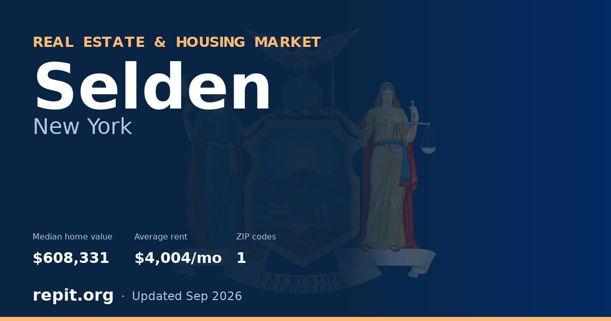 Selden, NY real estate and housing market — median home value $608,331, average rent $4,004/mo, 1 ZIP code