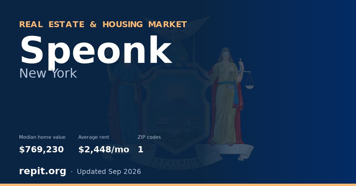 Speonk, NY real estate and housing market — median home value $769,230, average rent $2,448/mo, 1 ZIP code