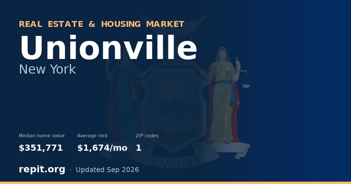 Unionville, NY real estate and housing market — median home value $351,771, average rent $1,674/mo, 1 ZIP code