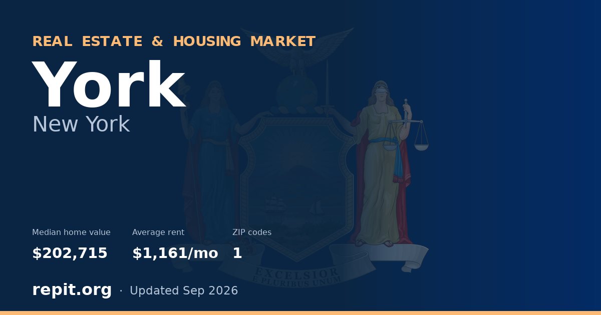 York, NY real estate and housing market — median home value $202,715, average rent $1,161/mo, 1 ZIP code