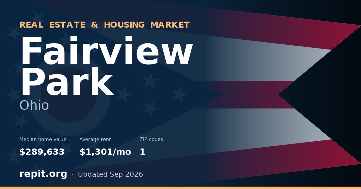 Fairview Park, OH real estate and housing market — median home value $289,633, average rent $1,301/mo, 1 ZIP code