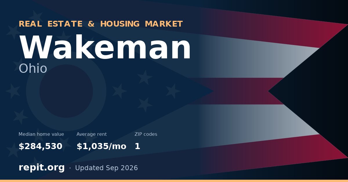 Wakeman, OH real estate and housing market — median home value $284,530, average rent $1,035/mo, 1 ZIP code