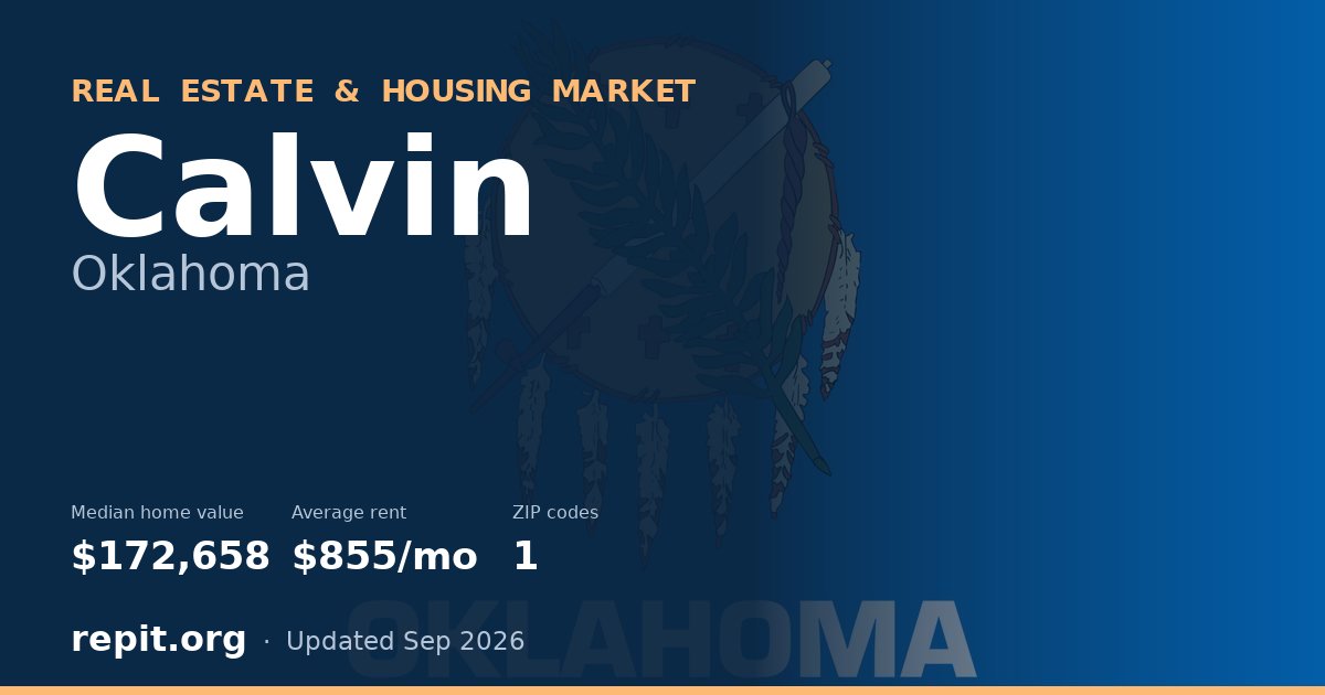 Calvin, OK real estate and housing market — median home value $172,658, average rent $855/mo, 1 ZIP code