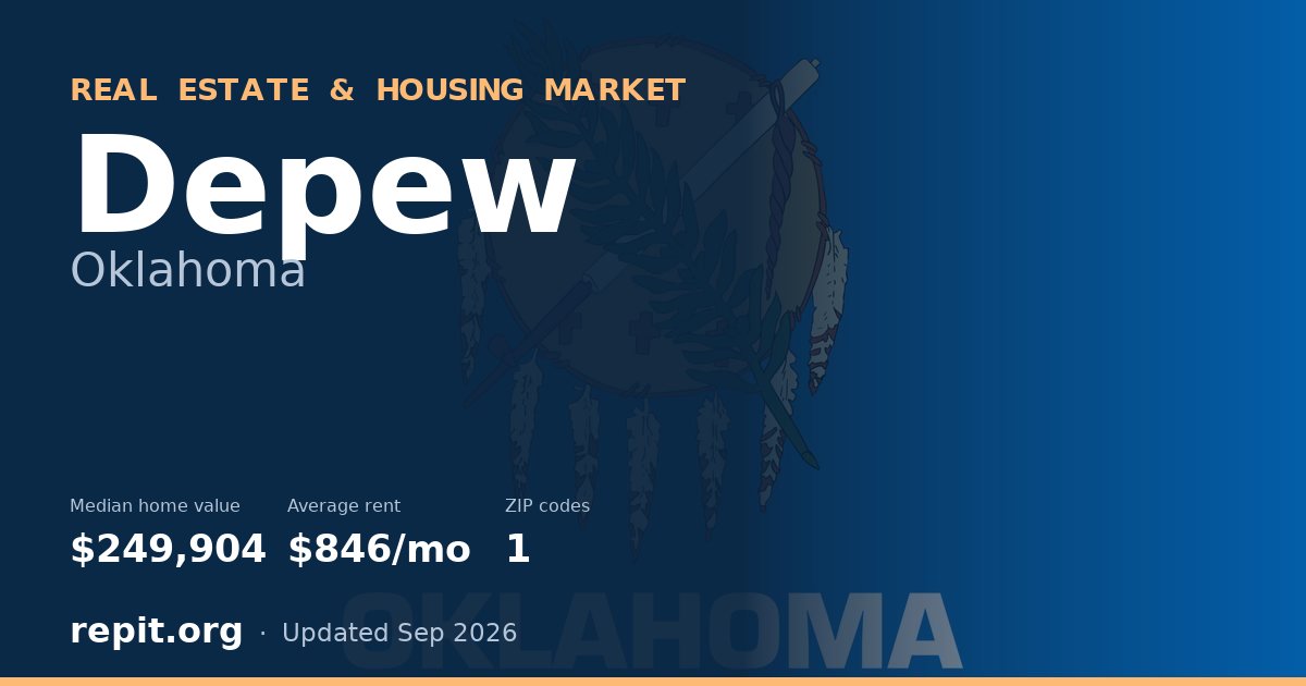 Depew, OK real estate and housing market — median home value $249,904, average rent $846/mo, 1 ZIP code