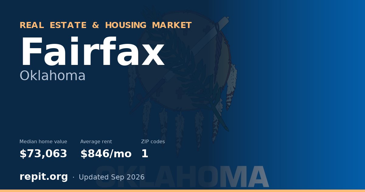 Fairfax, OK real estate and housing market — median home value $73,063, average rent $846/mo, 1 ZIP code