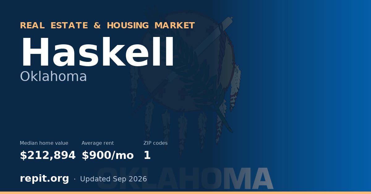 Haskell, OK real estate and housing market — median home value $212,894, average rent $900/mo, 1 ZIP code
