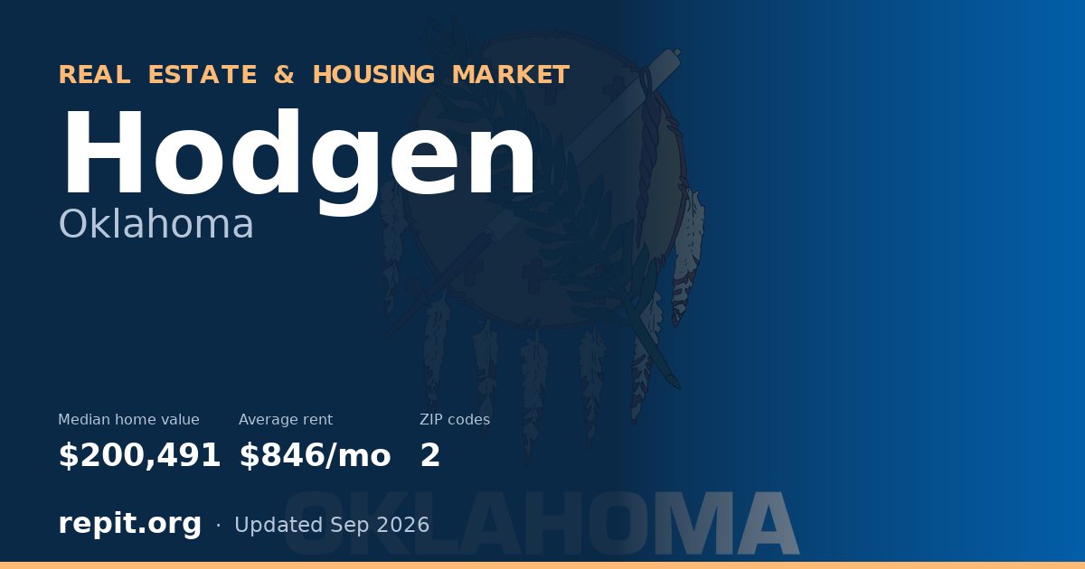 Hodgen, OK real estate and housing market — median home value $200,491, average rent $846/mo, 2 ZIP codes