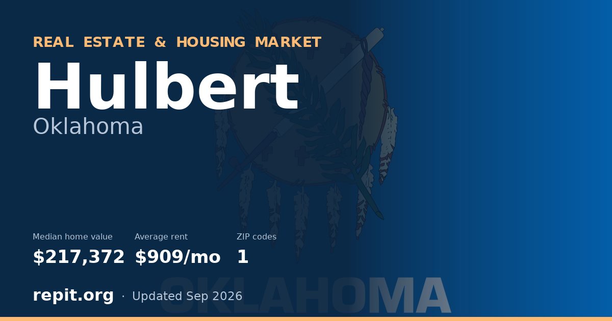 Hulbert, OK real estate and housing market — median home value $217,372, average rent $909/mo, 1 ZIP code