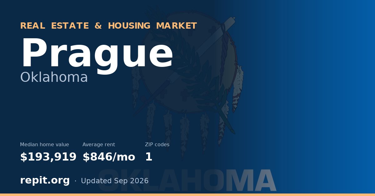 Prague, OK real estate and housing market — median home value $193,919, average rent $846/mo, 1 ZIP code