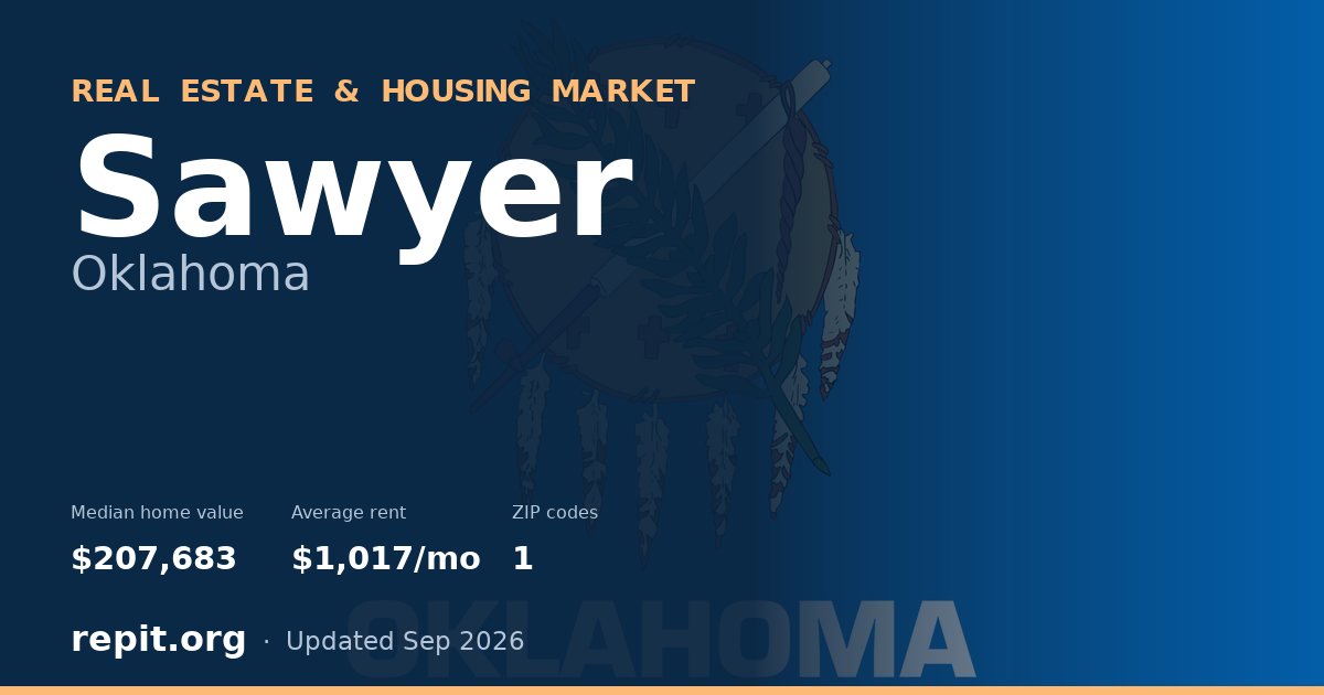 Sawyer, OK real estate and housing market — median home value $207,683, average rent $1,017/mo, 1 ZIP code