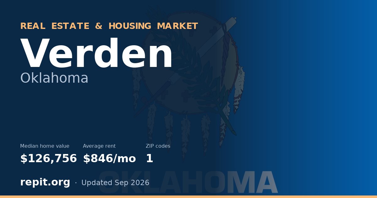 Verden, OK real estate and housing market — median home value $126,756, average rent $846/mo, 1 ZIP code