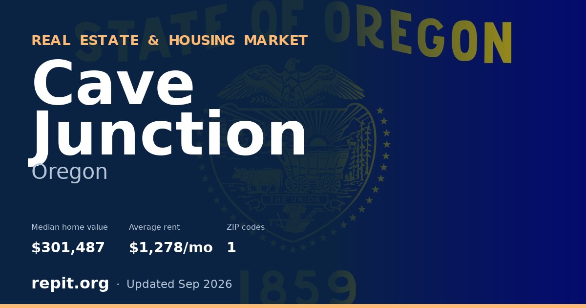 Cave Junction, OR real estate and housing market — median home value $301,487, average rent $1,278/mo, 1 ZIP code