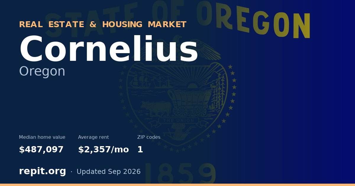 Cornelius, OR real estate and housing market — median home value $487,097, average rent $2,357/mo, 1 ZIP code