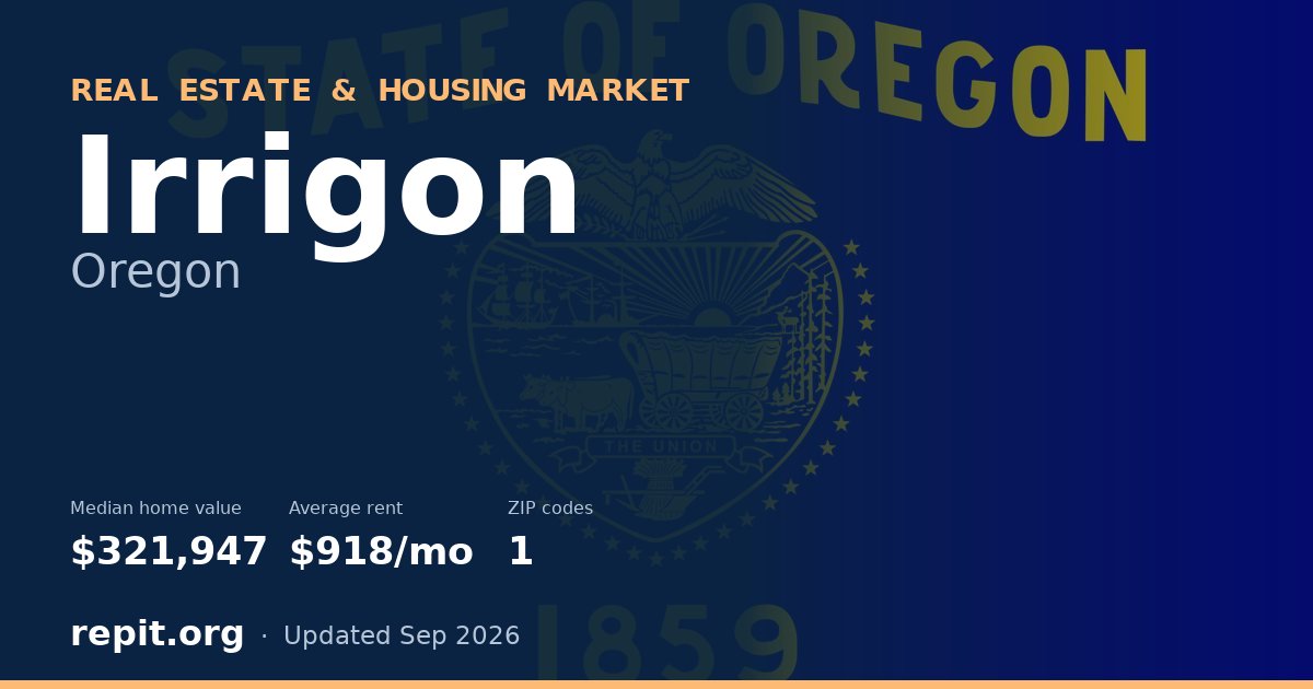 Irrigon, OR real estate and housing market — median home value $321,947, average rent $918/mo, 1 ZIP code