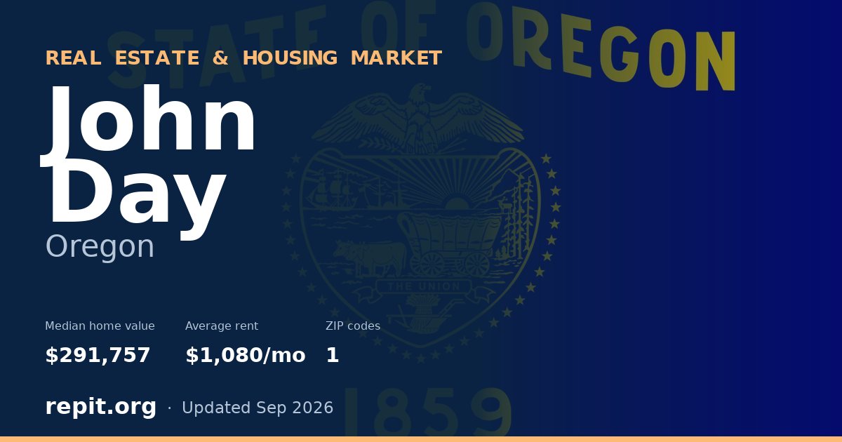 John Day, OR real estate and housing market — median home value $291,757, average rent $1,080/mo, 1 ZIP code