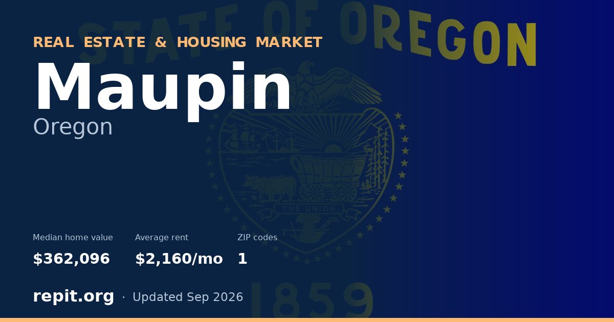 Maupin, OR real estate and housing market — median home value $362,096, average rent $2,160/mo, 1 ZIP code