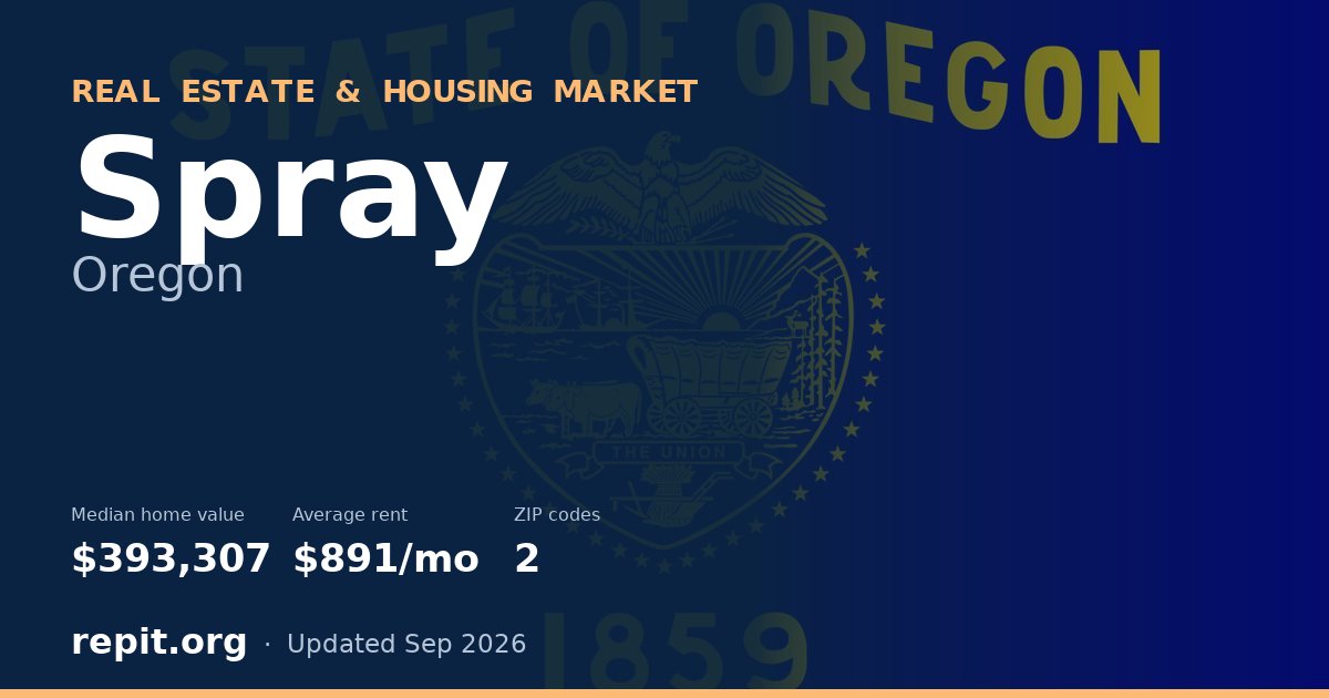 Spray, OR real estate and housing market — median home value $393,307, average rent $891/mo, 2 ZIP codes