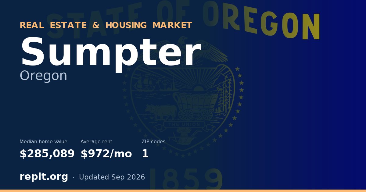 Sumpter, OR real estate and housing market — median home value $285,089, average rent $972/mo, 1 ZIP code