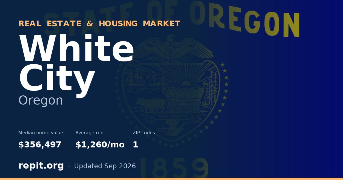 White City, OR real estate and housing market — median home value $356,497, average rent $1,260/mo, 1 ZIP code