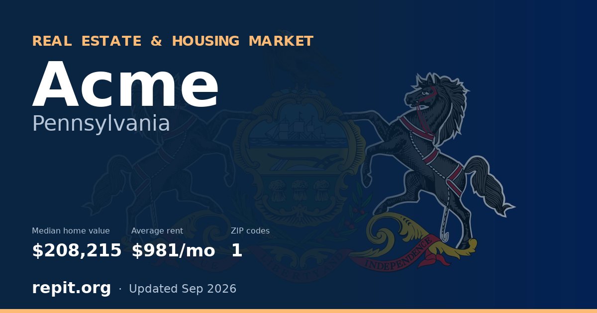 Acme, PA real estate and housing market — median home value $208,215, average rent $981/mo, 1 ZIP code