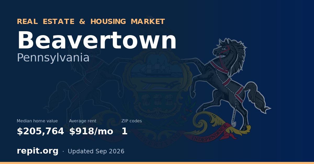Beavertown, PA real estate and housing market — median home value $205,764, average rent $918/mo, 1 ZIP code