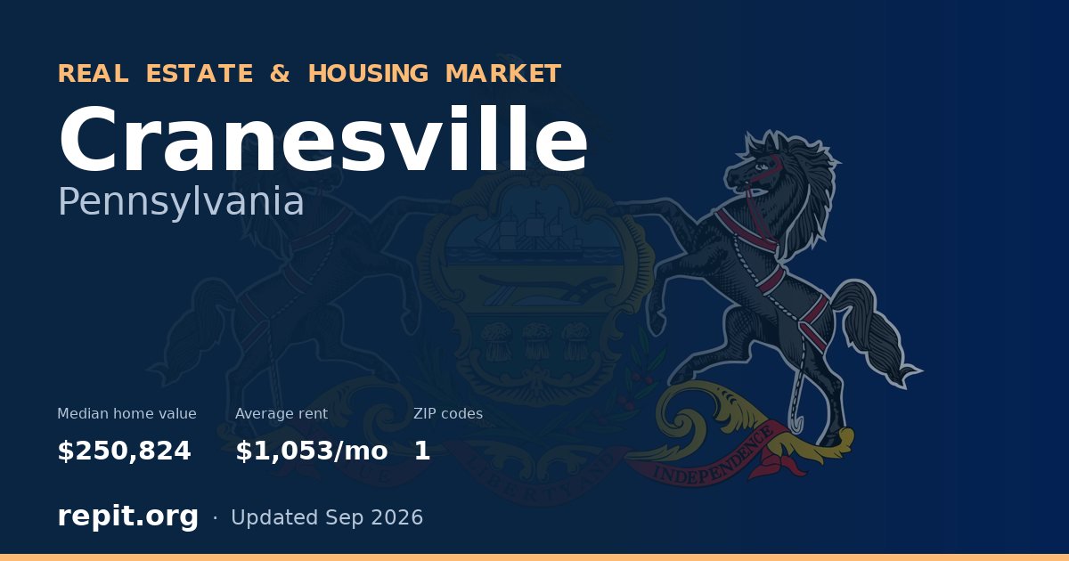 Cranesville, PA real estate and housing market — median home value $250,824, average rent $1,053/mo, 1 ZIP code