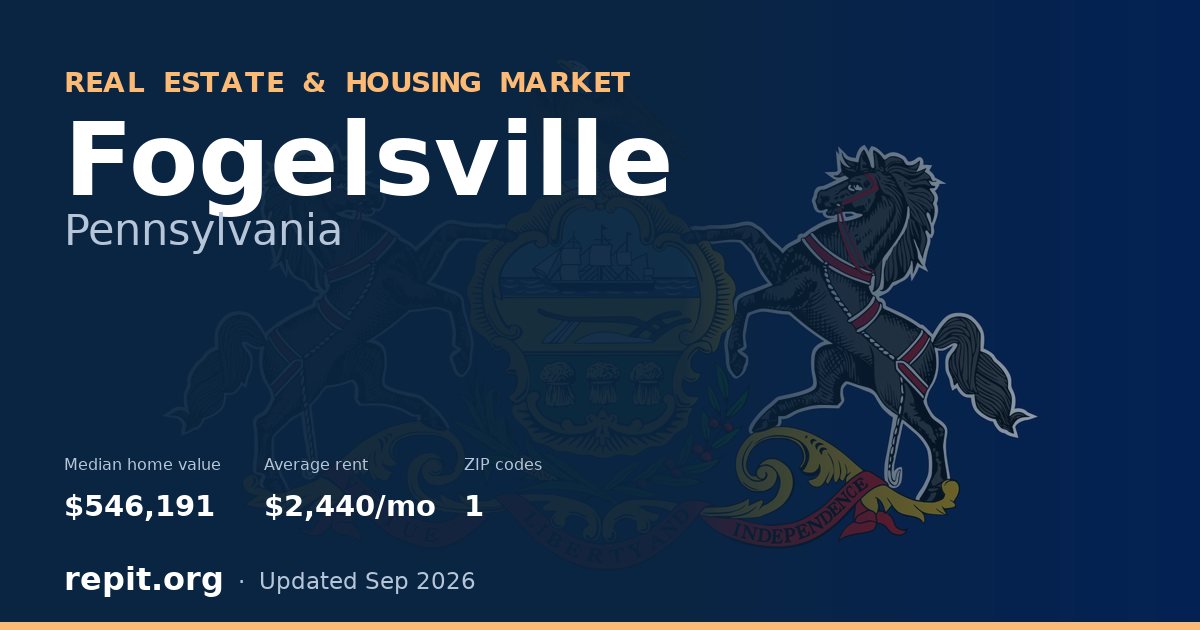 Fogelsville, PA real estate and housing market — median home value $546,191, average rent $2,440/mo, 1 ZIP code