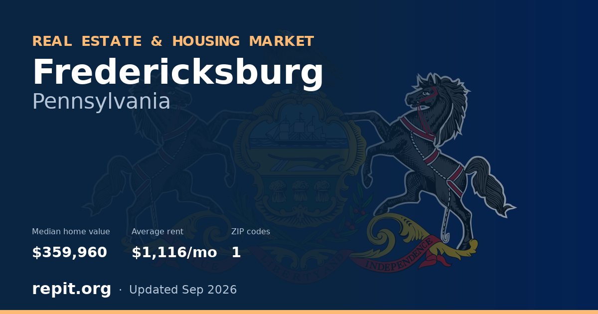 Fredericksburg, PA real estate and housing market — median home value $359,960, average rent $1,116/mo, 1 ZIP code