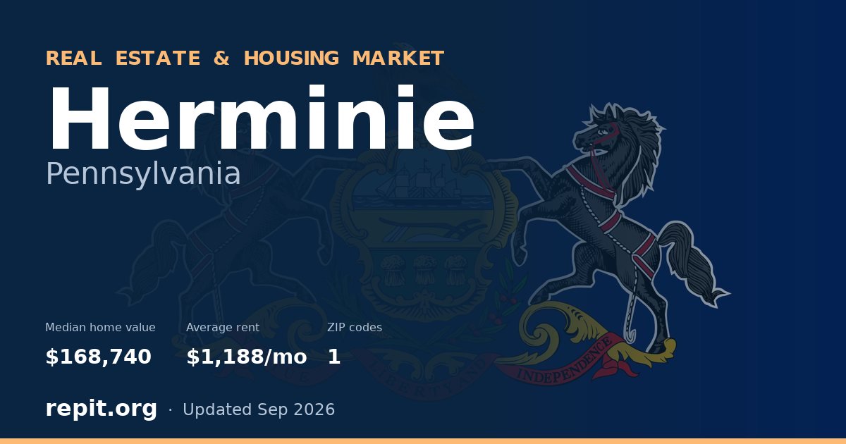 Herminie, PA real estate and housing market — median home value $168,740, average rent $1,188/mo, 1 ZIP code