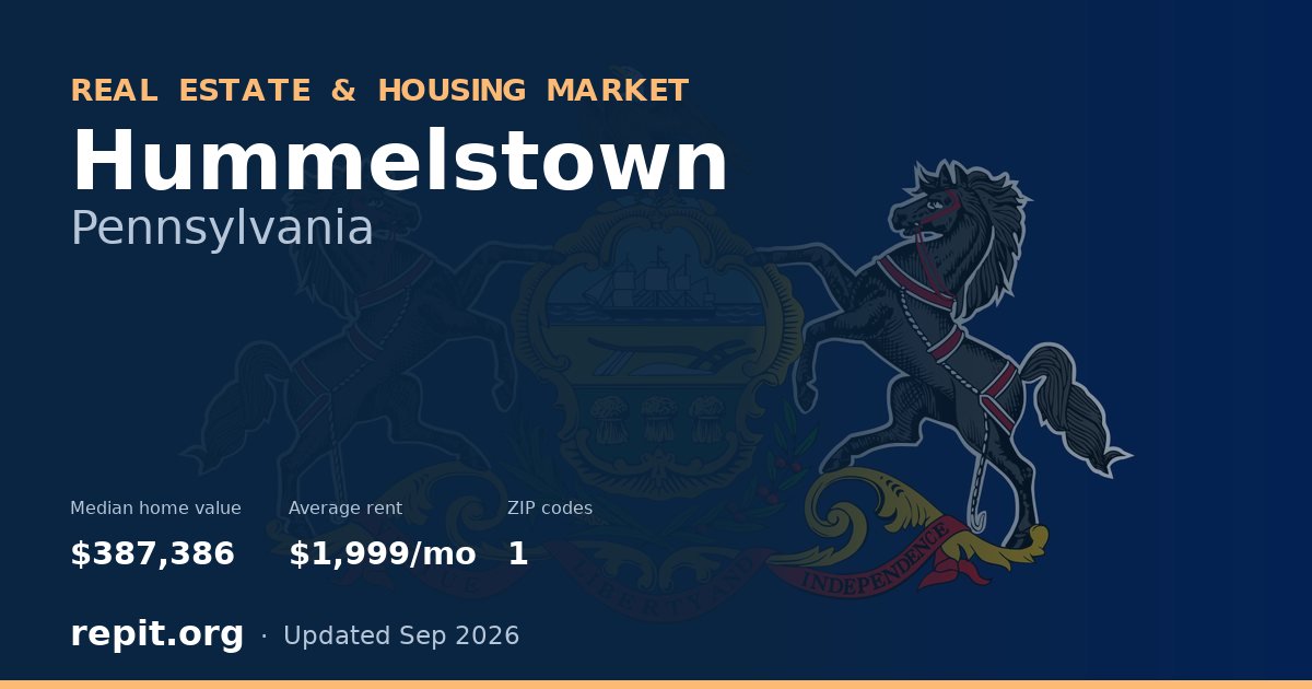 Hummelstown, PA real estate and housing market — median home value $387,386, average rent $1,999/mo, 1 ZIP code